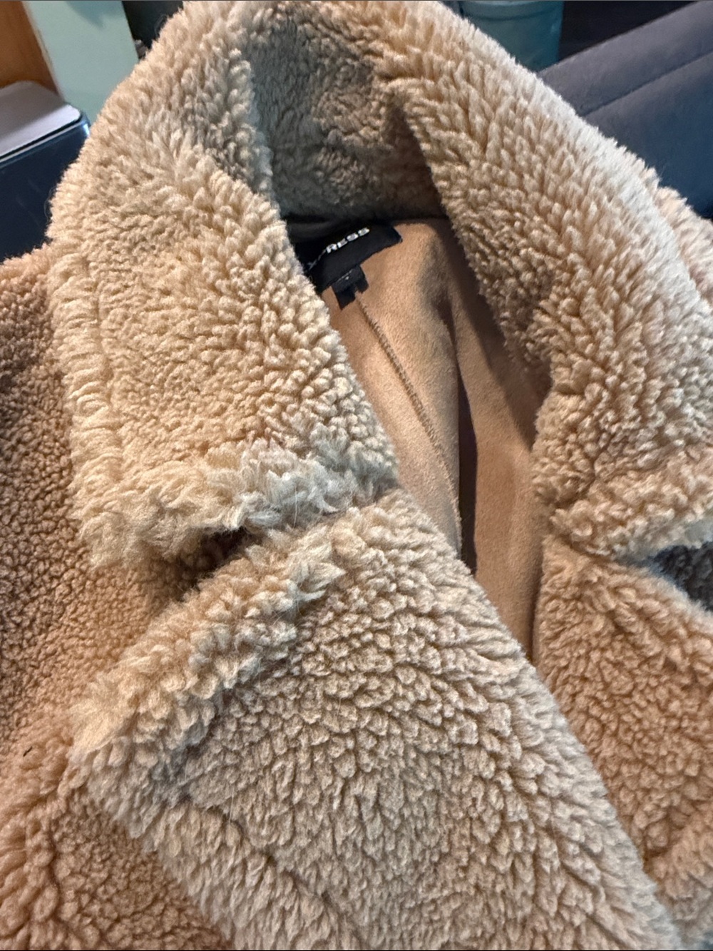Express Tan Teddy Long Coat with Button Front - Picture 10 of 10